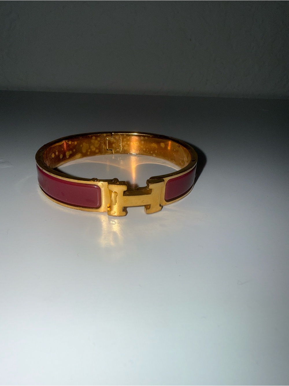 Hermes Enamel H Bracelet in Burgundy and Gold - Picture 5 of 6